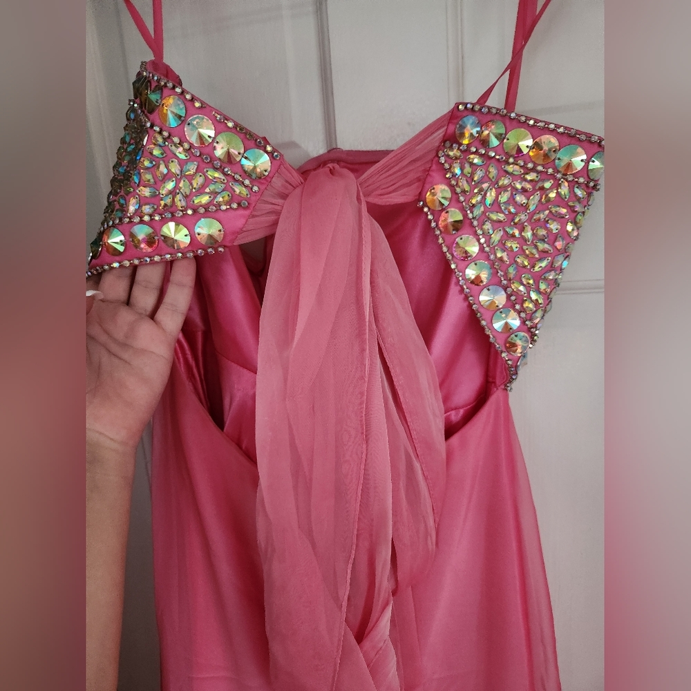 Strapless Pink Rhinestone Gown - Picture 7 of 7